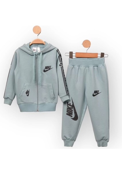 Baby Marka Baskılı Nke Desen Kapşonlu Fermuarlı Ikili Takım Unisex 1-5 Yaş