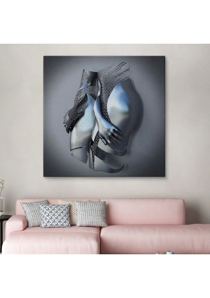 - Romantik Beden, 3D Efekti Gri ve Gümüş Insan Metalik Kanvas TABLO-5359