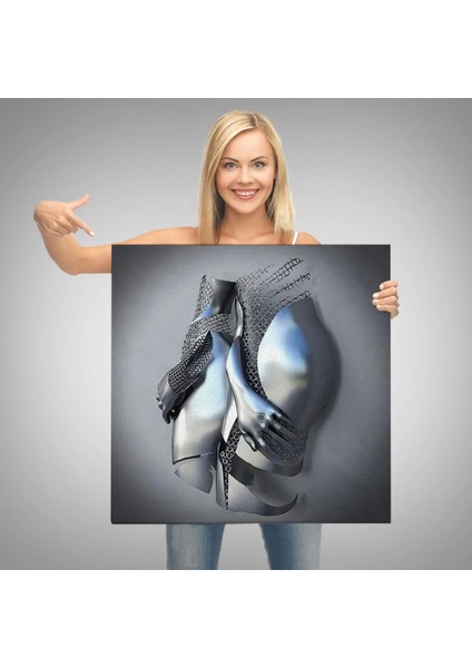 - Romantik Beden, 3D Efekti Gri ve Gümüş Insan Metalik Kanvas TABLO-5359 modelleri