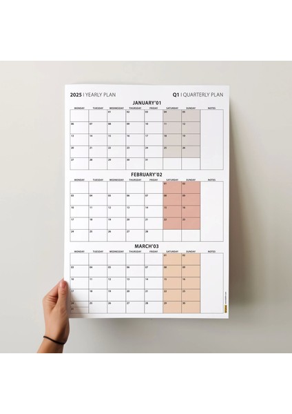 Üç Aylık Planlayıcı 2025 Duvar Takvimi Seti, 90 Günlük Planlama, 2025 Duvar Planlayıcı Takvim, Boho Renkler, 12 Hafta Planlayıcı Takvimi - 35X50CM