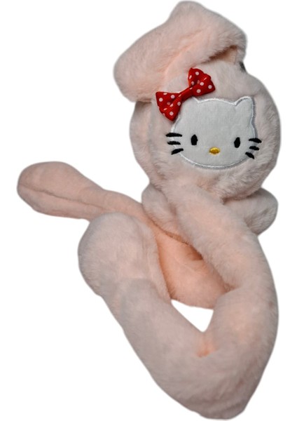 Kız Çocuk Pembe Renk Hello Kitty Figürlü Pompalı ve Sesli Oynar Kulak Kışlık Peluş Kulaklık