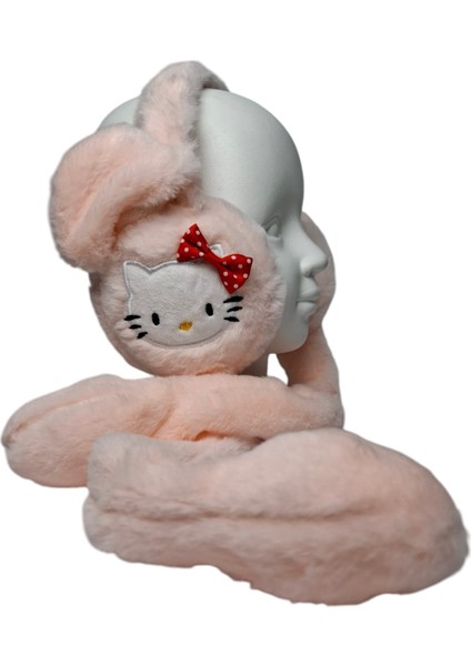 Kız Çocuk Pembe Renk Hello Kitty Figürlü Pompalı ve Sesli Oynar Kulak Kışlık Peluş Kulaklık
