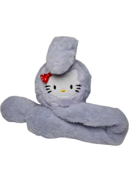 Kız Çocuk Lila Renk Hello Kitty Figürlü Pompalı ve Sesli Oynar Kulak Kışlık Peluş Kulaklık