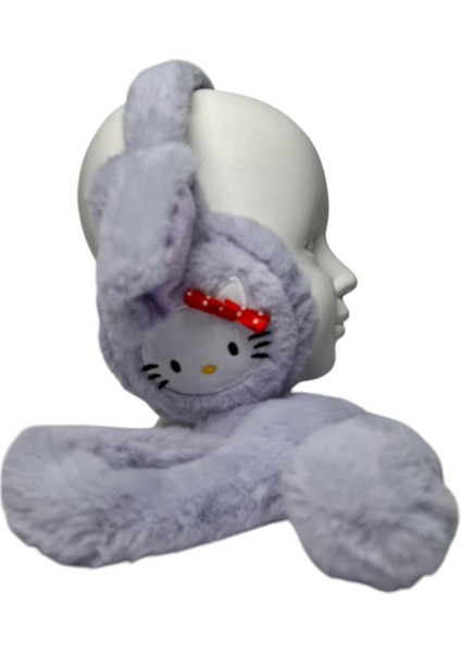 Kız Çocuk Lila Renk Hello Kitty Figürlü Pompalı ve Sesli Oynar Kulak Kışlık Peluş Kulaklık modelleri