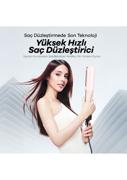 Airstrait Yüksek Hızlı Hava Üflemeli Saç Düzleştirici Islak / Kuru - Pembe