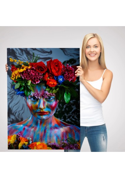 - Renkli Çiçek Taçlı Kız Kanvas TABLO-5989 modelleri