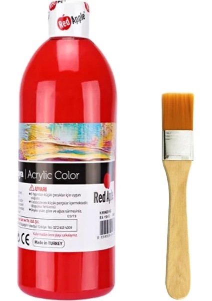 Kırmızı Akrilik Boya 500 Gram Zemin Fırça Ahşap Boyama Seti Akrilik Set
