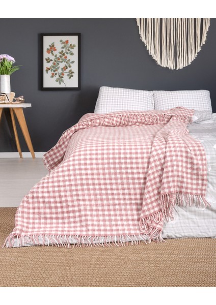 Pamuklu Battaniye Saçaklı Damalı Tek Kişilik 150 x 200 cm