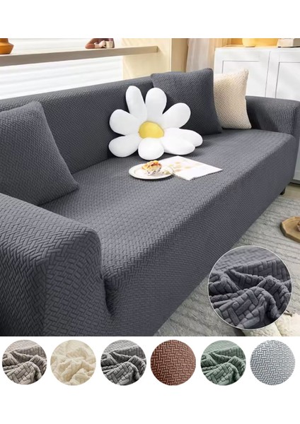 Jakarlı Tuğla Desen Koltuk Örtüsü Çekyat Kanepe Kılıfı Lastikli Kayma Yapmayan 3 Kişilik