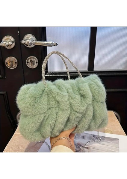 Çanta Çıkarılabilir Askı & Manyetik Kapatma Özellikli Peluş Yeşil modelleri