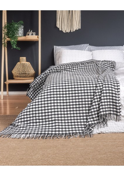 Pamuklu Battaniye Saçaklı Damalı Çift Kişilik 180 x 220 cm