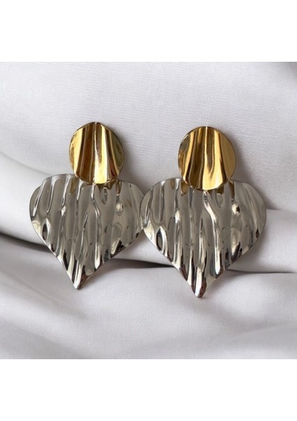 Silver-Gold Kalp Çelik Küpe