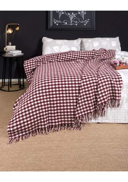Pamuklu Battaniye Saçaklı Damalı Desen Çift Kişilik 180 x 220 cm