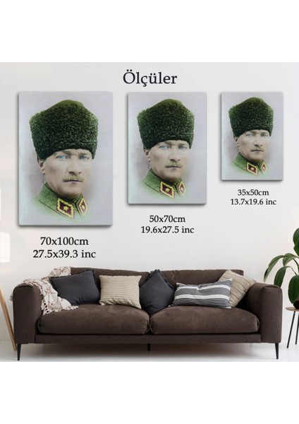 - Atatürk Portre Tablosu Mustafa Kemal Atatürk Dikdörtgen Dekoratif Kanvas Tablo-Cf-56