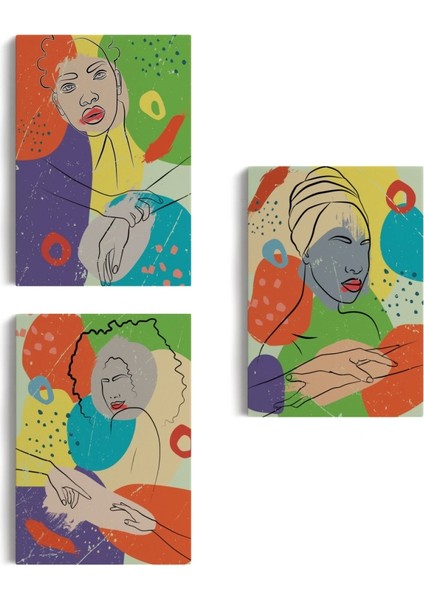 - Pop Art Afrika Kadın Renkli Portre 3 Lü Duvar Tablo Seti -Ag-7 fiyatları