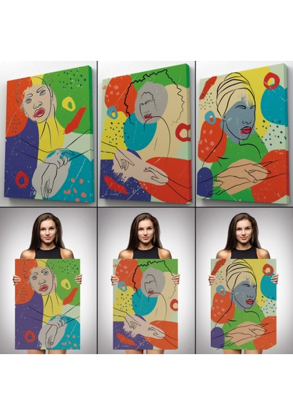 - Pop Art Afrika Kadın Renkli Portre 3 Lü Duvar Tablo Seti -Ag-7 modelleri