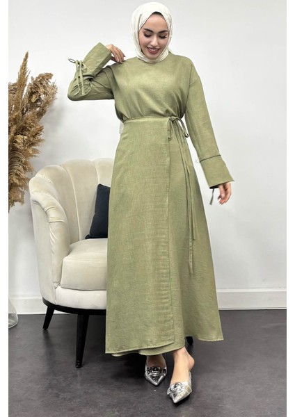 Kadın Sofya Keten Eteği Bağlamalı Takım