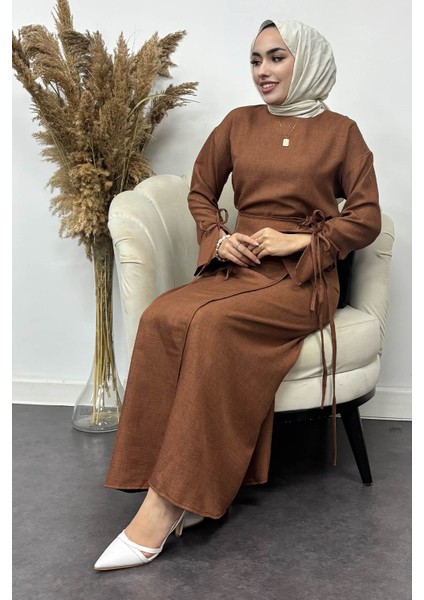 Kadın Sofya Keten Eteği Bağlamalı Takım modelleri