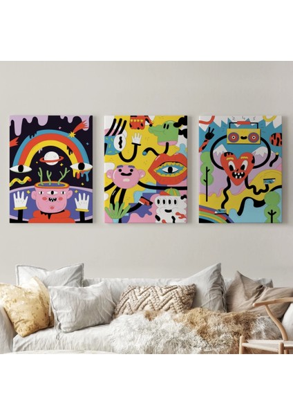 - Eylenceli Genç Odası Dekoratif Duvar Tablosu Üçlü SET-EÖ-114