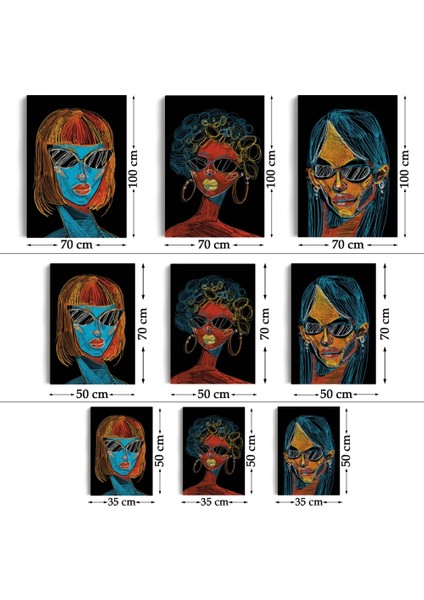 - Renkli Pop Art Kadınlar Dekoratif Duvar Tablosu Üçlü SET-EU-120