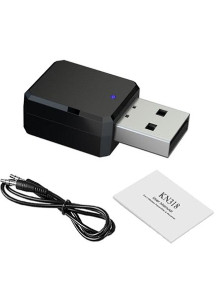 Bluetooth Araç Kiti Ses Alıcı Adaptörü Aux ve Bluetooth Uyumlu Çift Çıkışlı Aux USB Alıcı Adaptör