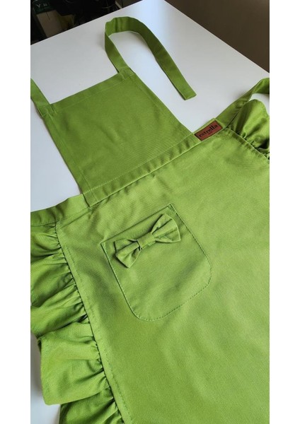 Keten Fırfırlı Bohem Mutfak Önlüğü Yeşil fırsatları