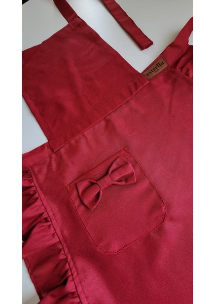 Keten Fırfırlı Bohem Mutfak Önlüğü Bordo fırsatları