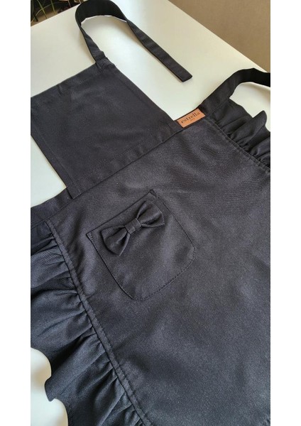 Keten Fırfırlı Bohem Mutfak Önlüğü Siyah fırsatları