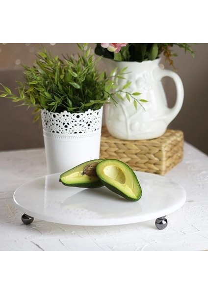 Mermer Beyaz 19 cm Füme Boncuk Ayaklı Kahve Sunumluk - Yağ ve Takı Standı modelleri