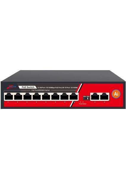 Ztech ZR-1008G 8 Port Poe 2 Uplink Switch (125W) 10/100MBPS Yapay Zeka 125W