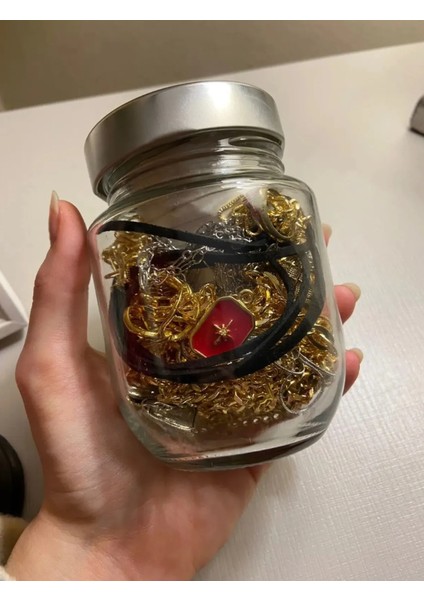 Collection Sürpriz Kavanoz 4 Adet Kolye Set Altın Kaplama Hediyelik Charm Kolyeler(Açıklamayı Okuyunuz)