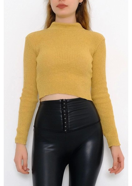 Crop Yarım Balıkçı Yaka Triko Hardal Dar Kalıp Slimfit Yeni Sezon fırsatları