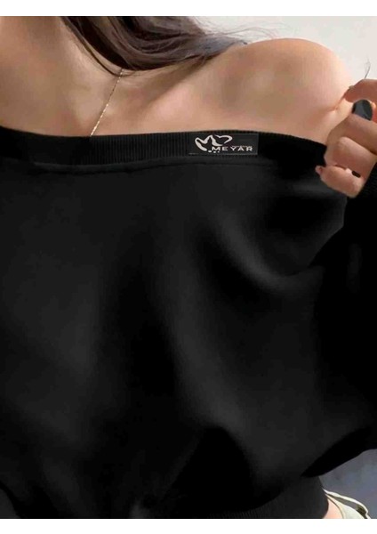 Bol Kesim Dazy Kadın Düz Renk Asimetrik Yaka Uzun Kollu Kırpılmış Sweatshirt