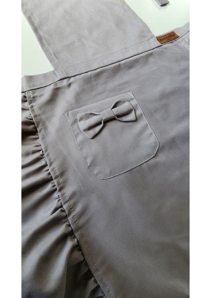 Keten Fırfırlı Bohem Mutfak Önlüğü Gri fırsatları