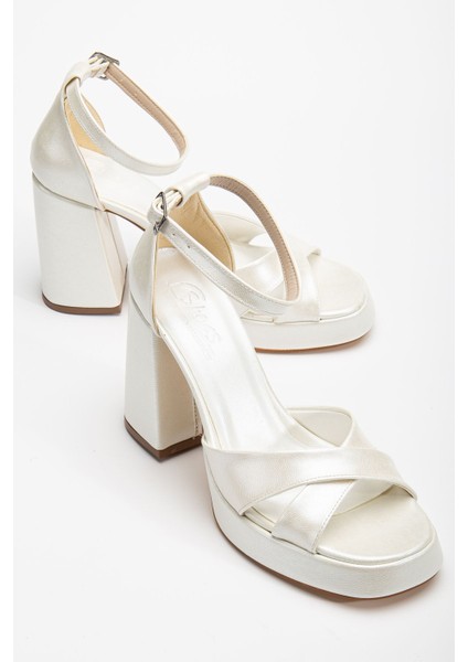 Pekin Beyaz Sedef Cilt Platformlu Açık Burunlu Kalın Topuklu Ayakkabı fiyatları
