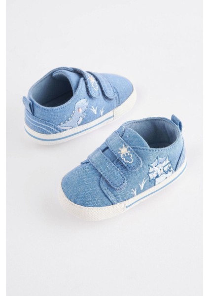 Mavi Denim Dinazor Desenli Yumuşak Taban Bebek Ayakkabı