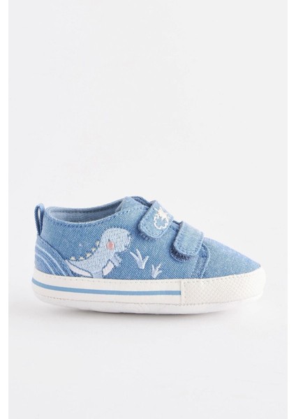 Mavi Denim Dinazor Desenli Yumuşak Taban Bebek Ayakkabı