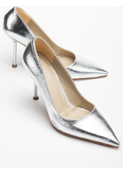 Dorethy Kadın Topuklu Ayakkabı Gümüş Parlak Cilt Stiletto