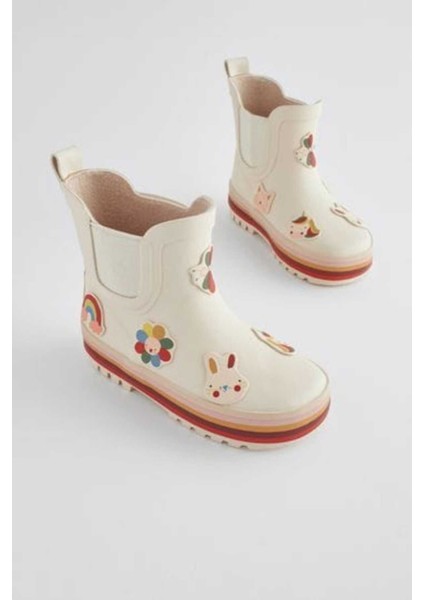 Krem Chelsea Animal Desenli Su Geçirmez Yağmur Çizmesi / Bot