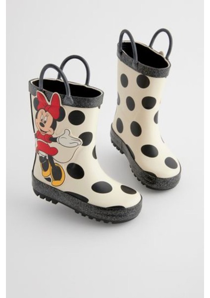 Siyah Beyaz - Minnie Mouse Desenli Su Geçirmaz Yağmur Botu / Çizme modelleri
