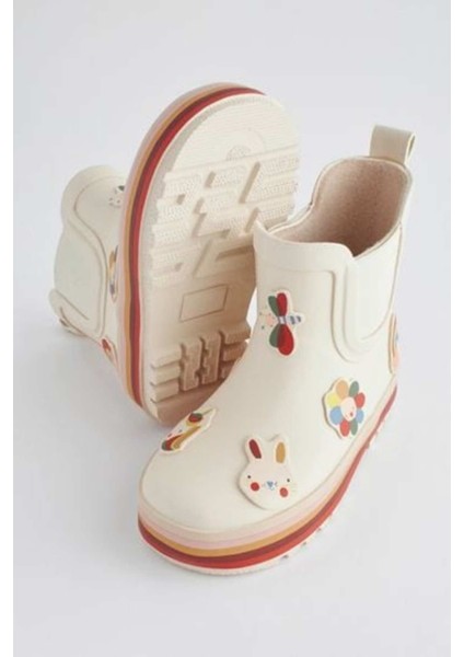 Krem Chelsea Animal Desenli Su Geçirmez Yağmur Çizmesi / Bot fırsatları