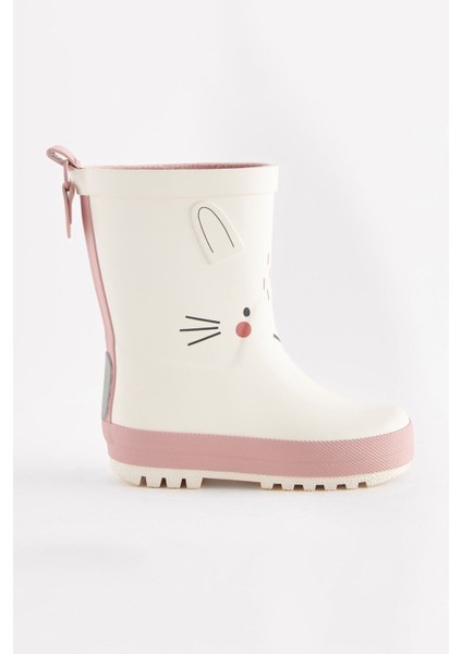 Beyaz Tavşan Desenli Su Geçirmez Yağmur Çizmesi/ Bot fiyatları