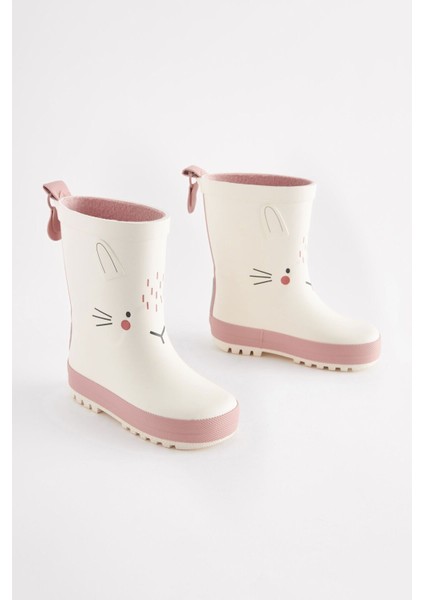 Beyaz Tavşan Desenli Su Geçirmez Yağmur Çizmesi/ Bot modelleri