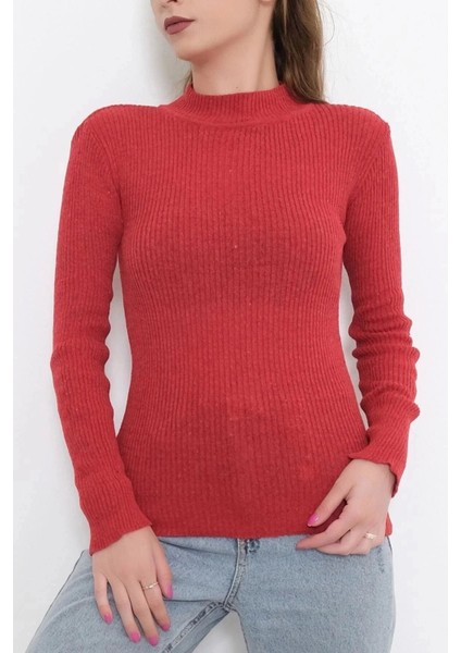 Casual Kadın Triko Yarım Balıkçı Yaka Kırmızı Dar Kalıp Slimfit Yeni Sezon fırsatları