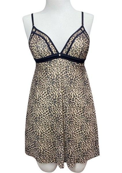 Leopar Desenli Ip Askılı V Yaka Dekolteli Likralı Transparan Gecelik fiyatları