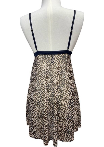 Leopar Desenli Ip Askılı V Yaka Dekolteli Likralı Transparan Gecelik modelleri