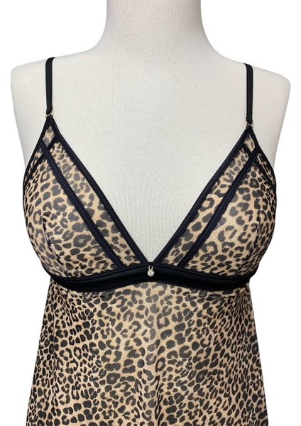 Leopar Desenli Ip Askılı V Yaka Dekolteli Likralı Transparan Gecelik fırsatları