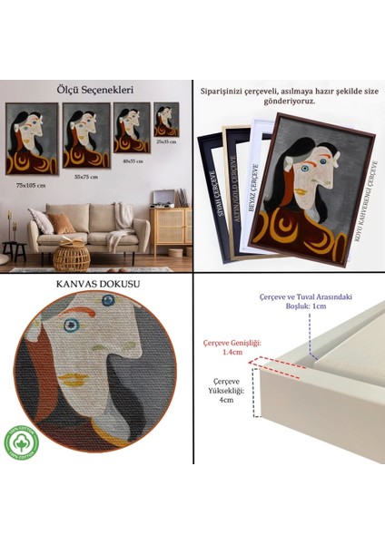 - Çerçeveli Pablo Picasso - Kahverengi Elbiseli Kadının Büst TABLOSU-8086