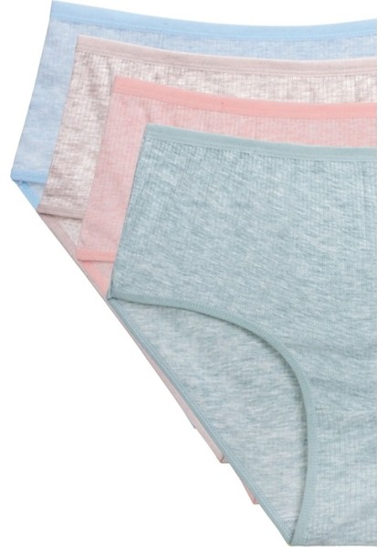 4'lü Yeni Seri Renkli Yüksek Bel Fitilli Ribana Bato Külot Turquaz Yeşil Şeftali Pudra