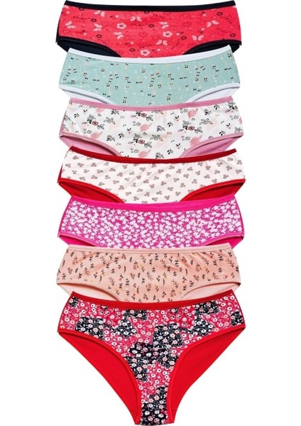 Pamuklu Geniş Kenarlı Likralı Desenli Bato Kadın Külot 7'li Paket